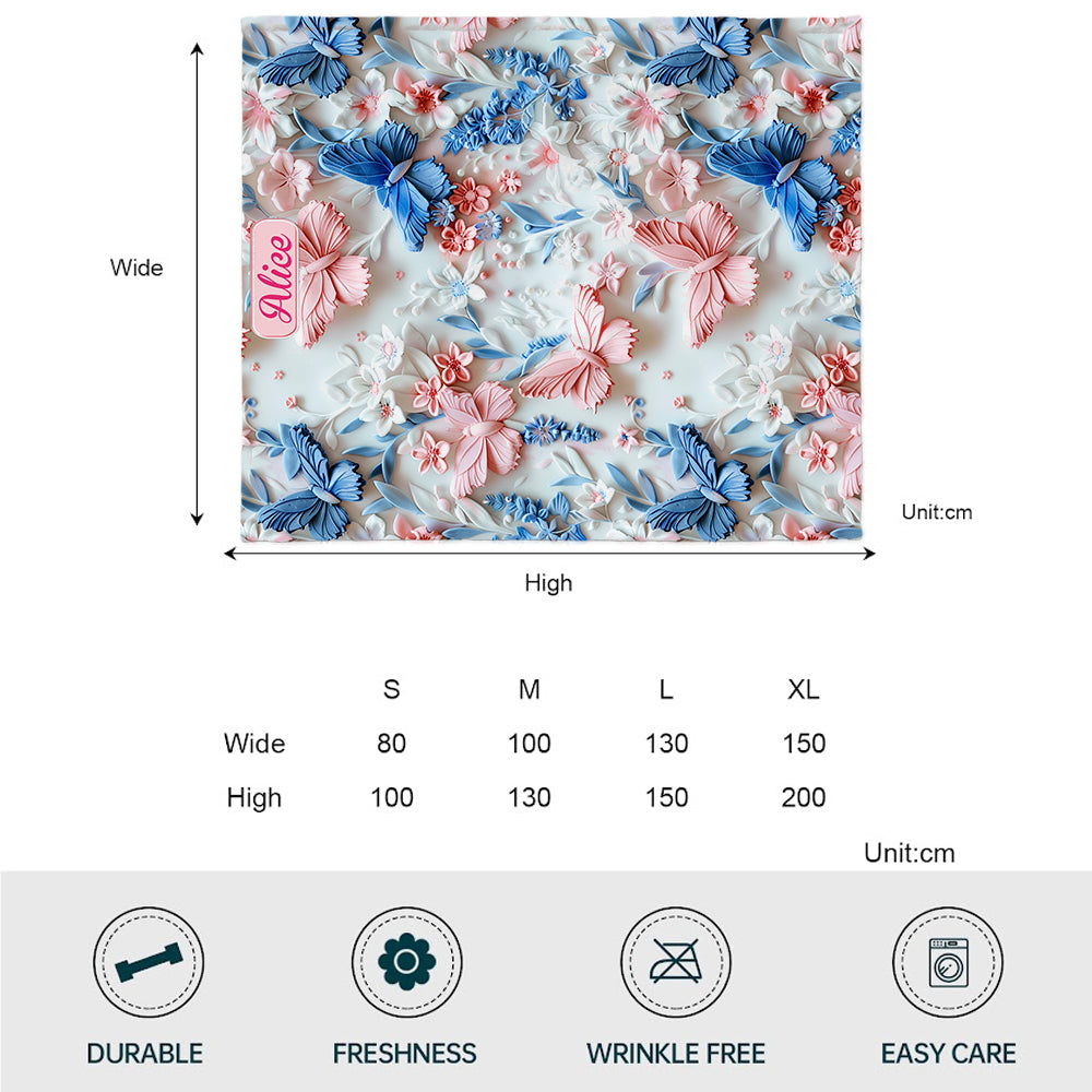 Pink And Blue Butterflies - Personalized Butterfly Blanket