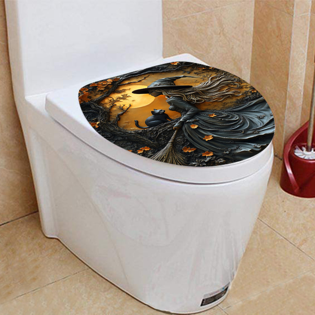 Beautiful Witch & Her Black Cat - Personalized Witch Bathroom Curtain & Mats Set