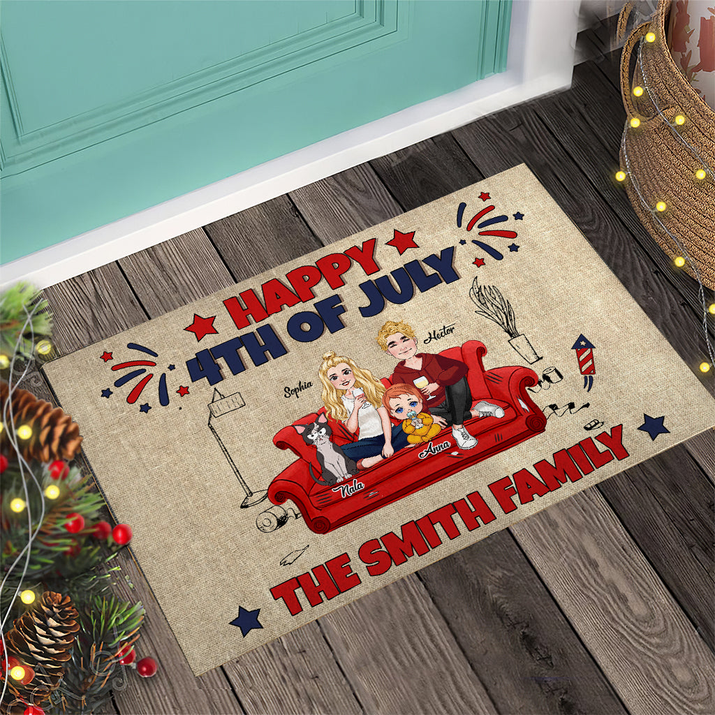 Happy 4th Of July Our Family - Personalized Cat Doormat