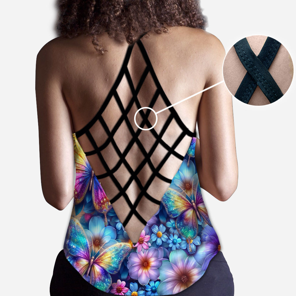 Beautiful Butterflies - Personalized Butterfly Cross Tank Top and Leggings