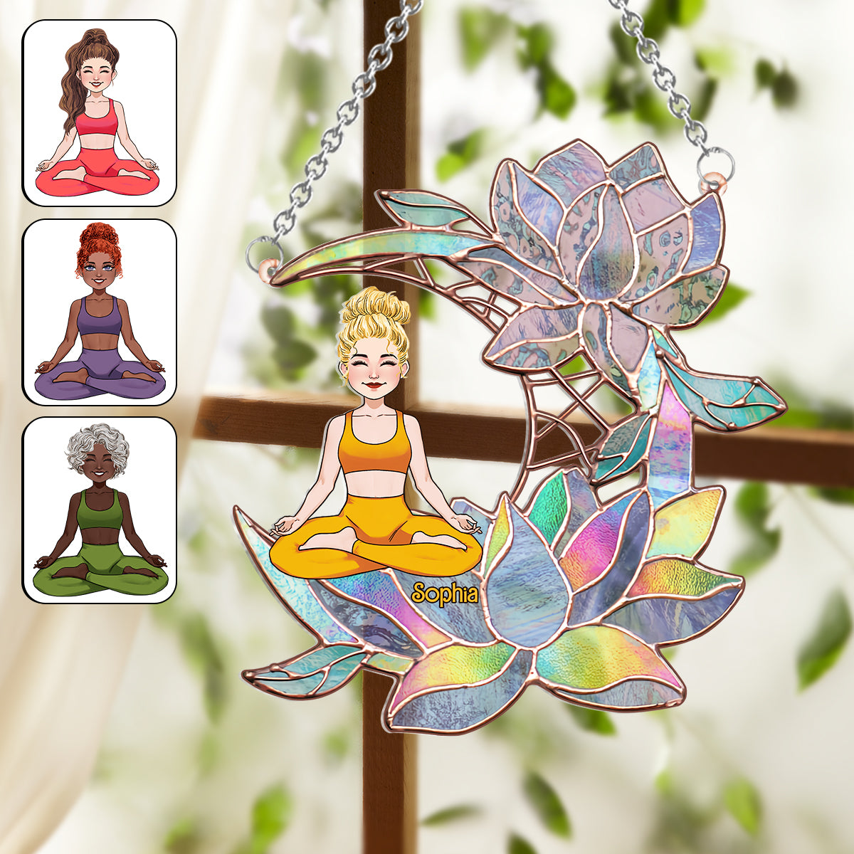 Yoga Girl On Lotus Moon - Personalized Yoga Window Hanging Suncatcher Ornament