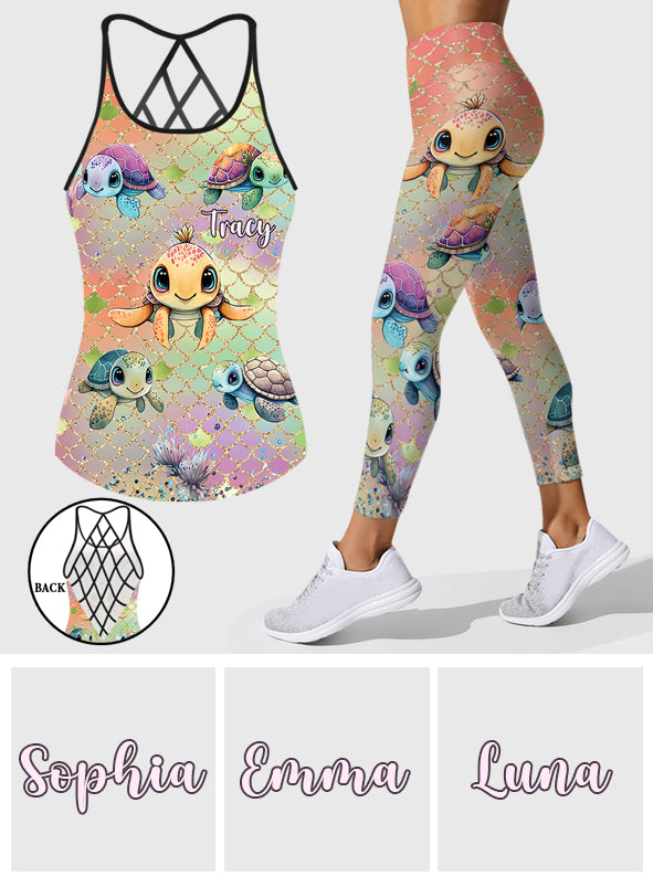 Colorful Turtle - Personalized Turtle Cross Tank Top and Leggings