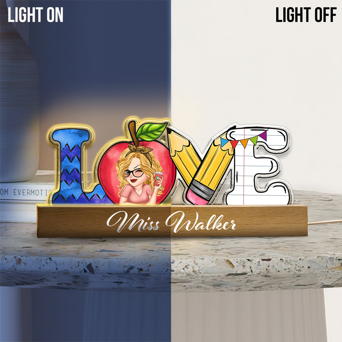 Love Teaching Life - Personalized Teacher Shaped Led Night Light