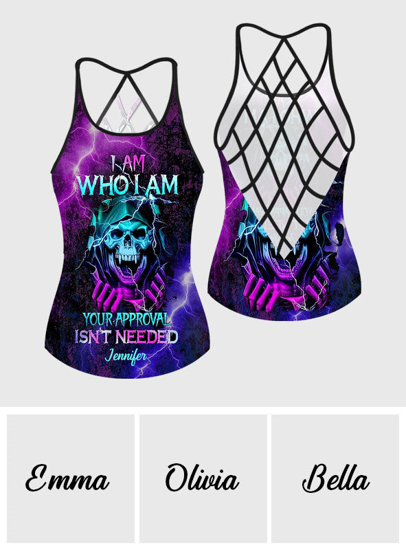 I Am Who I Am, Your Approval Isn't Needed - Personalized Skull Cross Tank Top