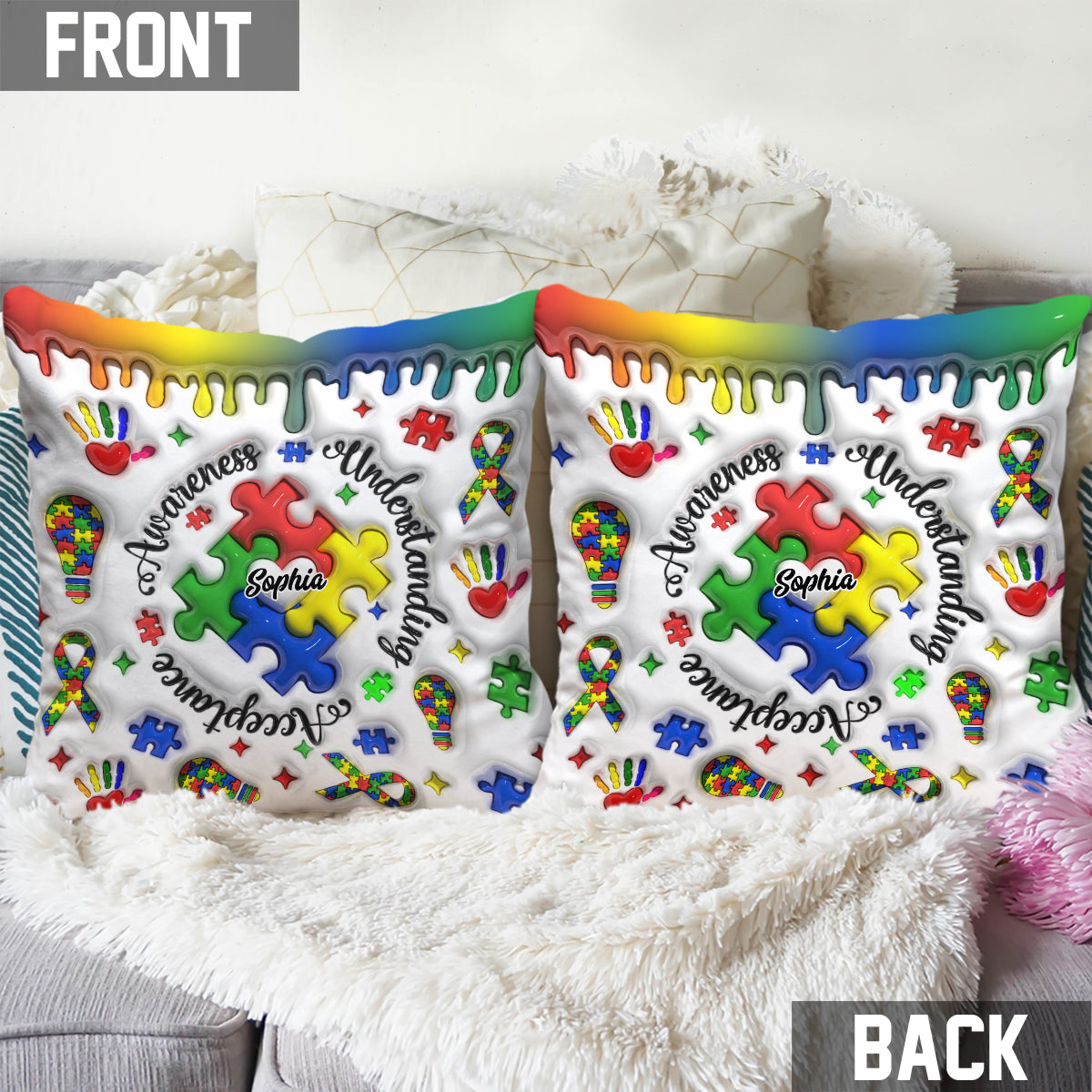 Autism Awareness - Personalized Autism Awareness Throw Pillow