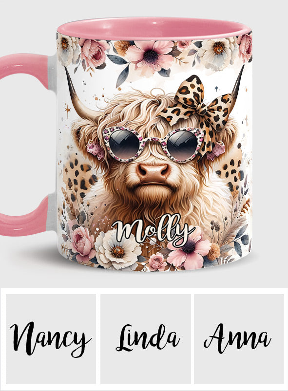 Cool Cow With Leopard Glasses - Personalized Accent Mug