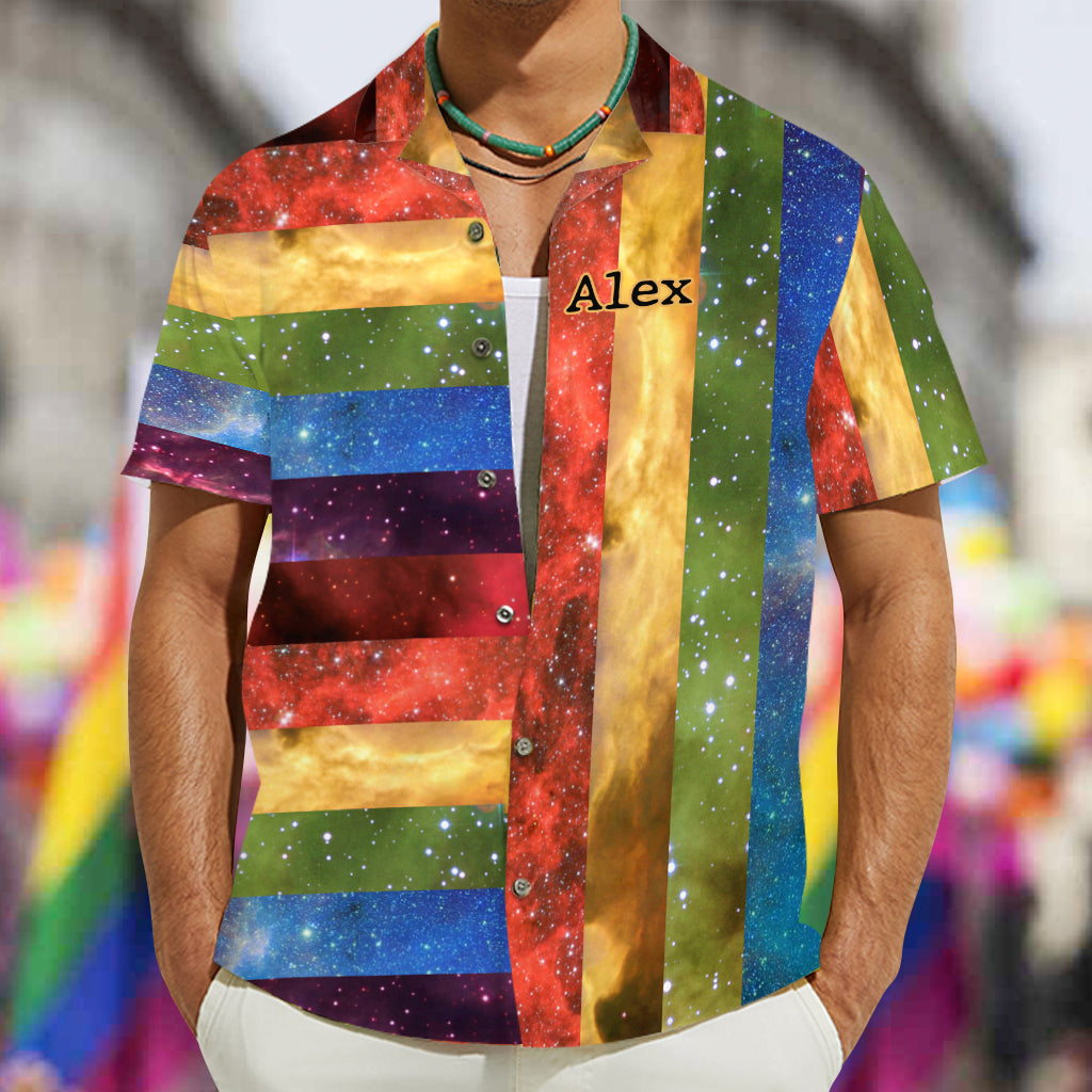 Rainbow Pride Pattern Galaxy - Personalized LGBT Support Hawaiian Shirt