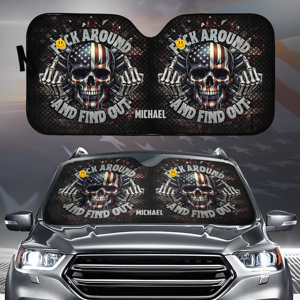 American Flag Skeleton - Personalized Skull Car Sunshade