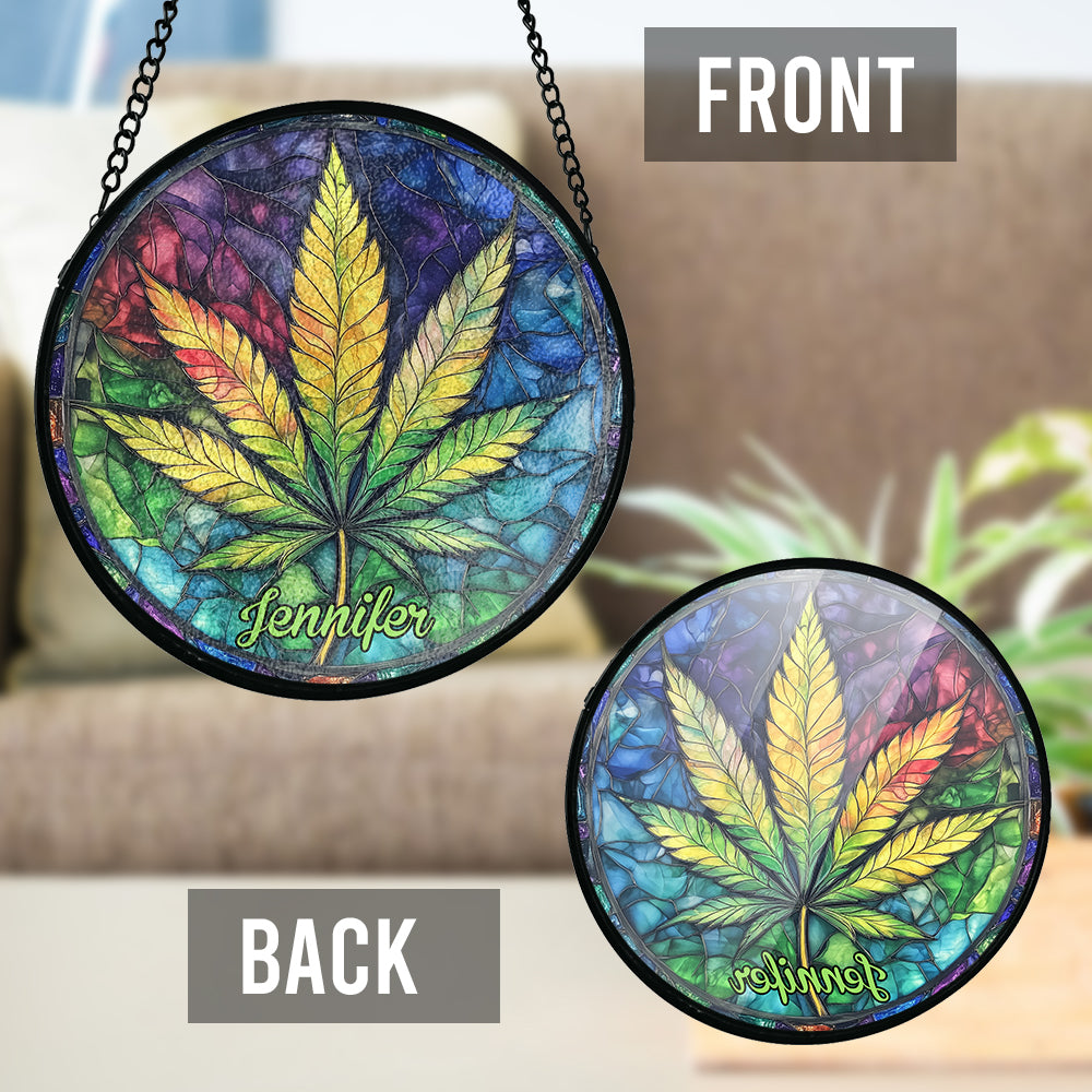 Colorful Canabis - Personalized Weed Stained Glass Suncatcher