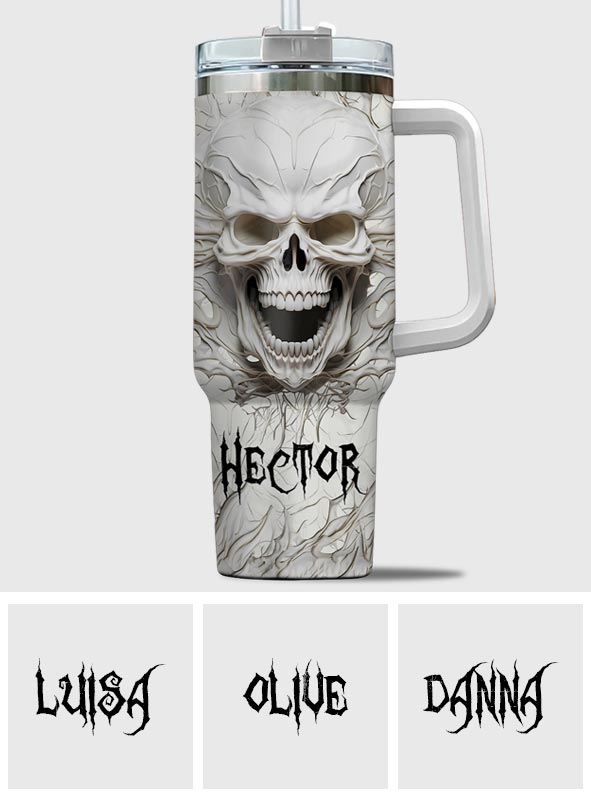 White Skull 3D Version - Personalized Skull Tumbler With Handle