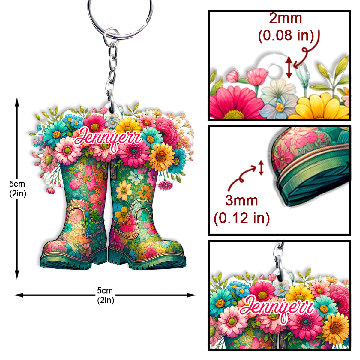 Floral Garden Boots - Personalized Gardening Keychain