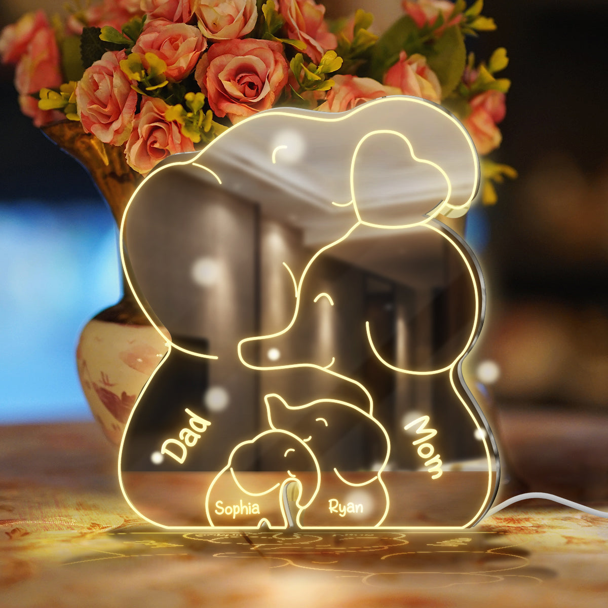 Elephant Family - Personalized Family Mirror Light