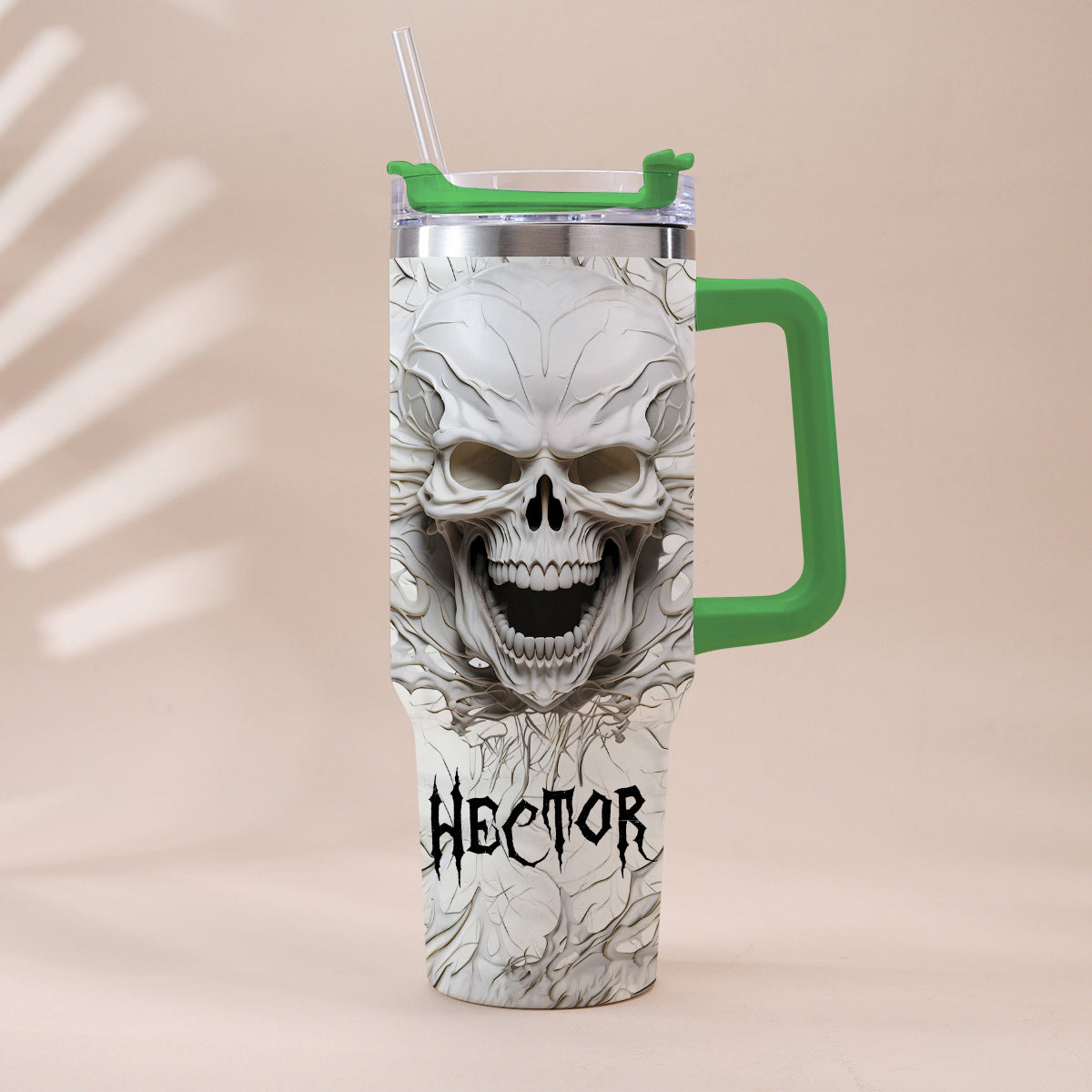 White Skull 3D Version - Personalized Skull Tumbler With Handle