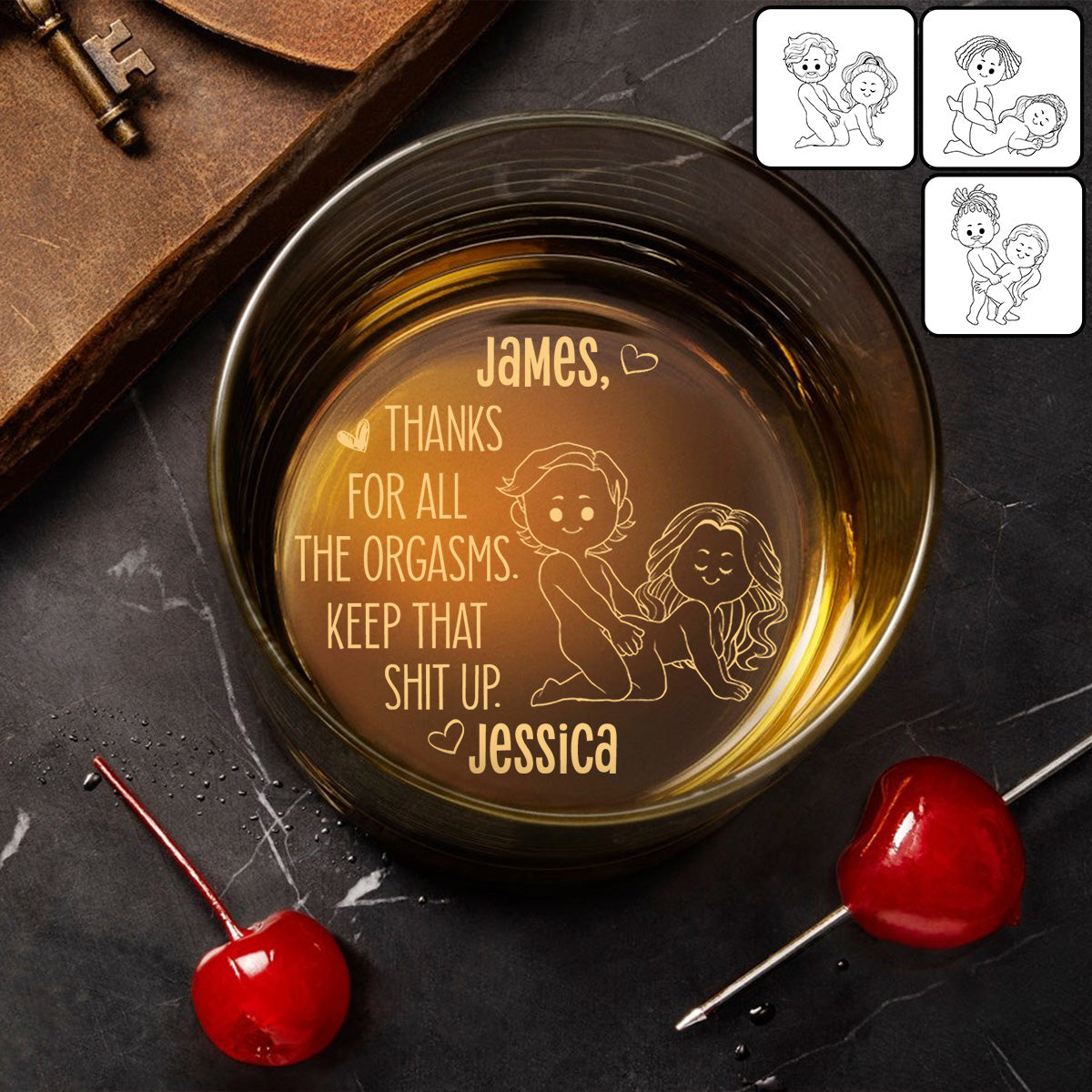 Thanks For Alls Orgasm - Personalized Couple Engraved Whiskey Glass