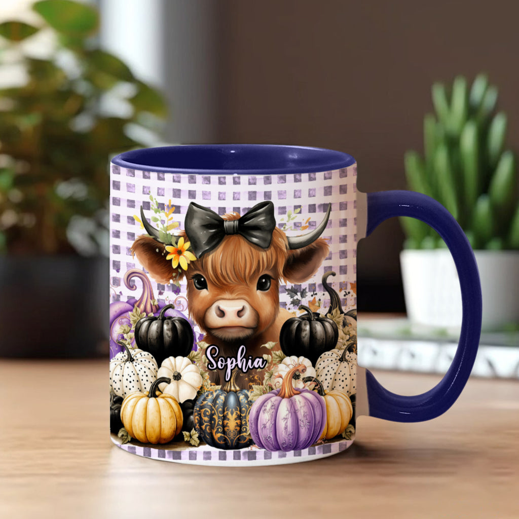 Cute Baby Highland Cow Fall Pumpkins - Personalized Accent Mug