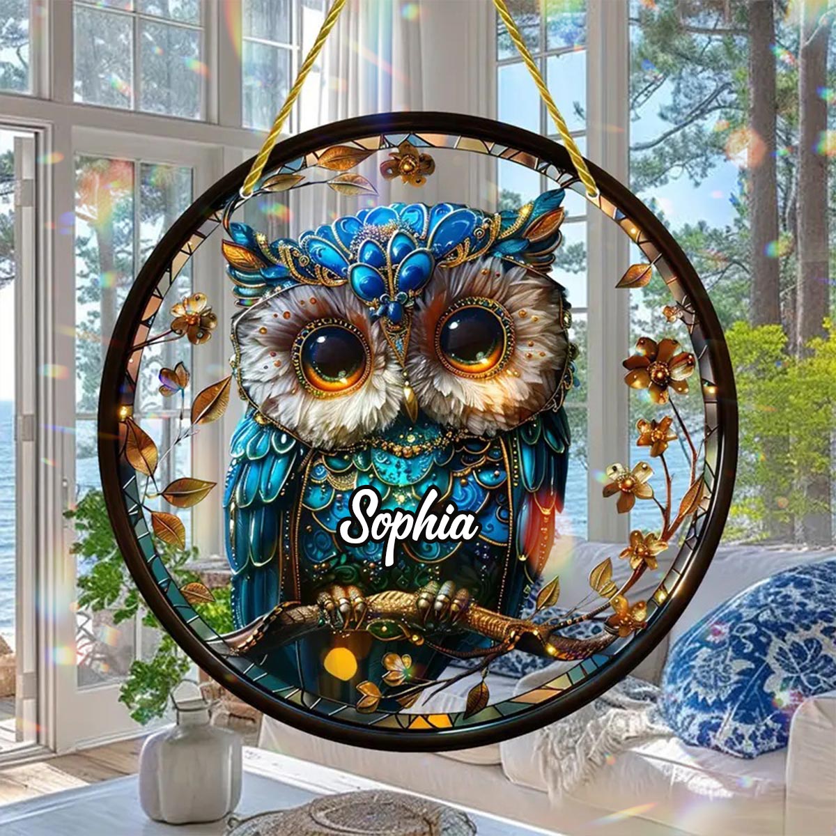Charming Owl - Personalized Owl Window Hanging Suncatcher Ornament