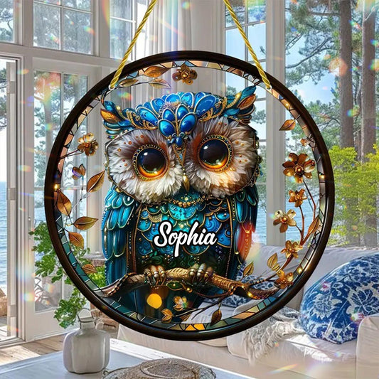 Charming Owl - Personalized Owl Window Hanging Suncatcher Ornament