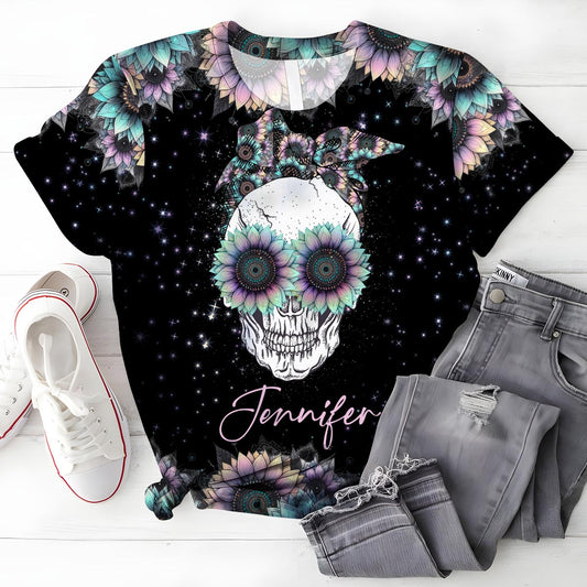 Zero F Given Pink Blue Sunflower - Personalized Skull All Over Shirt