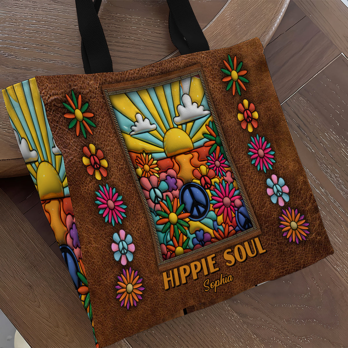Hippie Soul - Personalized Hippie All-Over Print Canvas Tote Bag