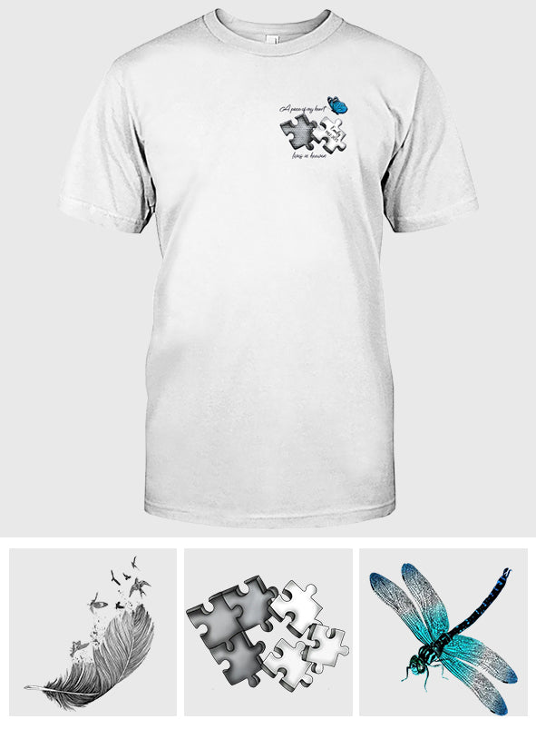 Memorial Butterfly Dragonfly Heaven Feather - Personalized Memorial Embroidered T-shirt