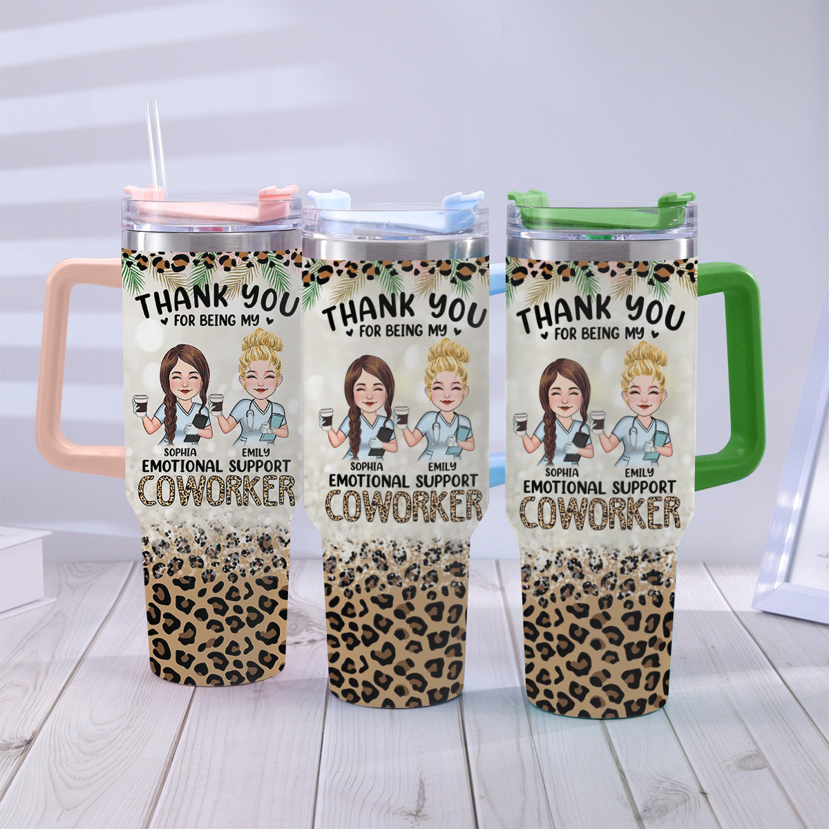 Thank You For Being My Emotional Coworker - Personalized Nurse Tumbler With Handle