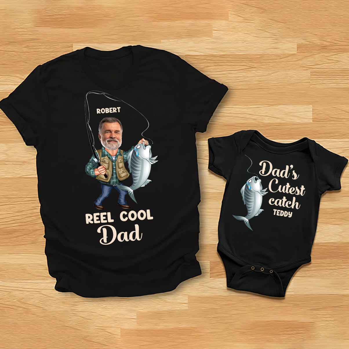 Reel Cool Dad - Personalized Fishing T-shirt And Baby Onesie