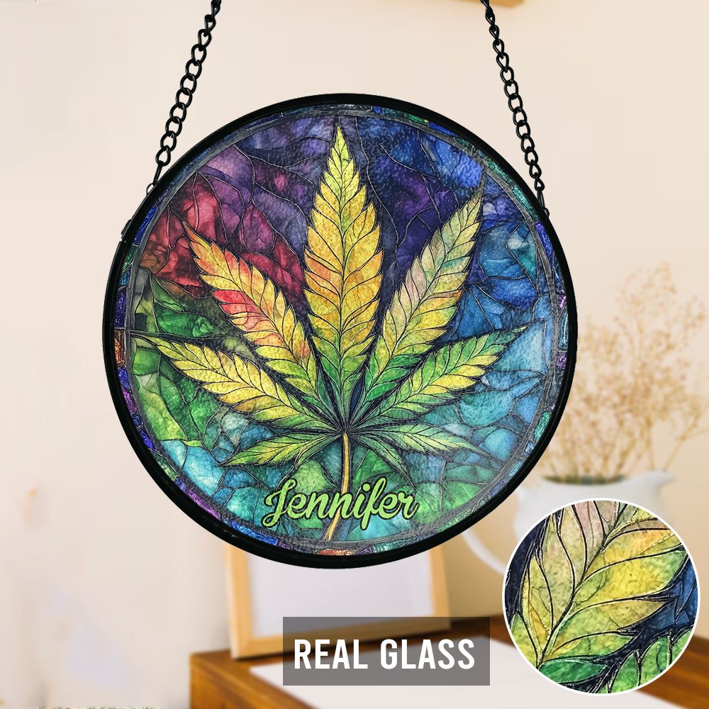 Colorful Canabis - Personalized Weed Stained Glass Suncatcher