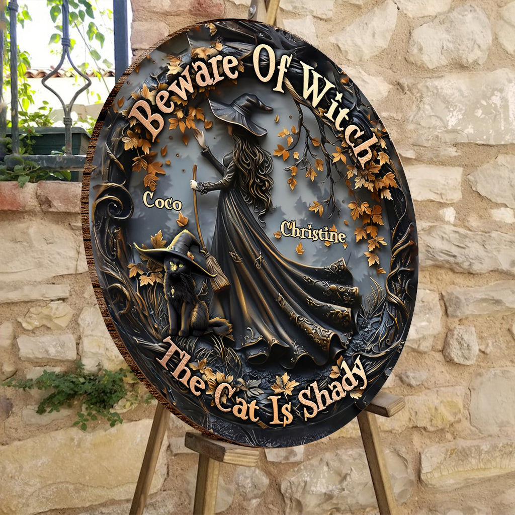 Halloween Is Better With A Cat - Personalized Black Cat Round Wood Sign