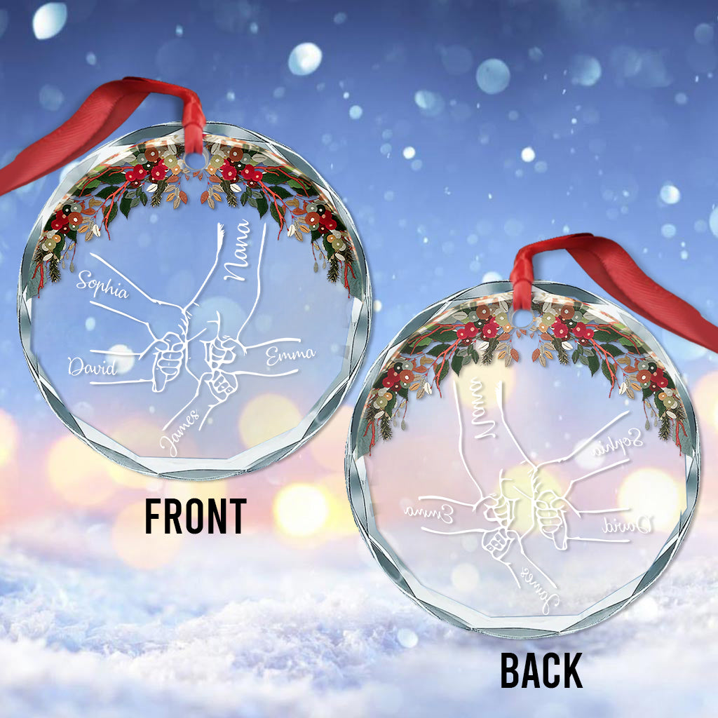 Holding Hands - Personalized Grandma Round Shaped Glass Ornament