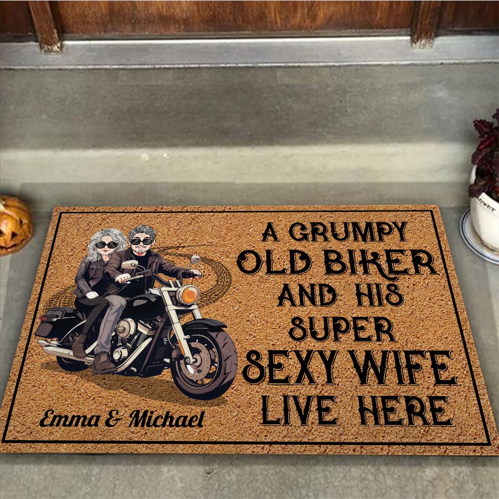 Old Biker And His Sexy Wife - Personalized Biker Doormat