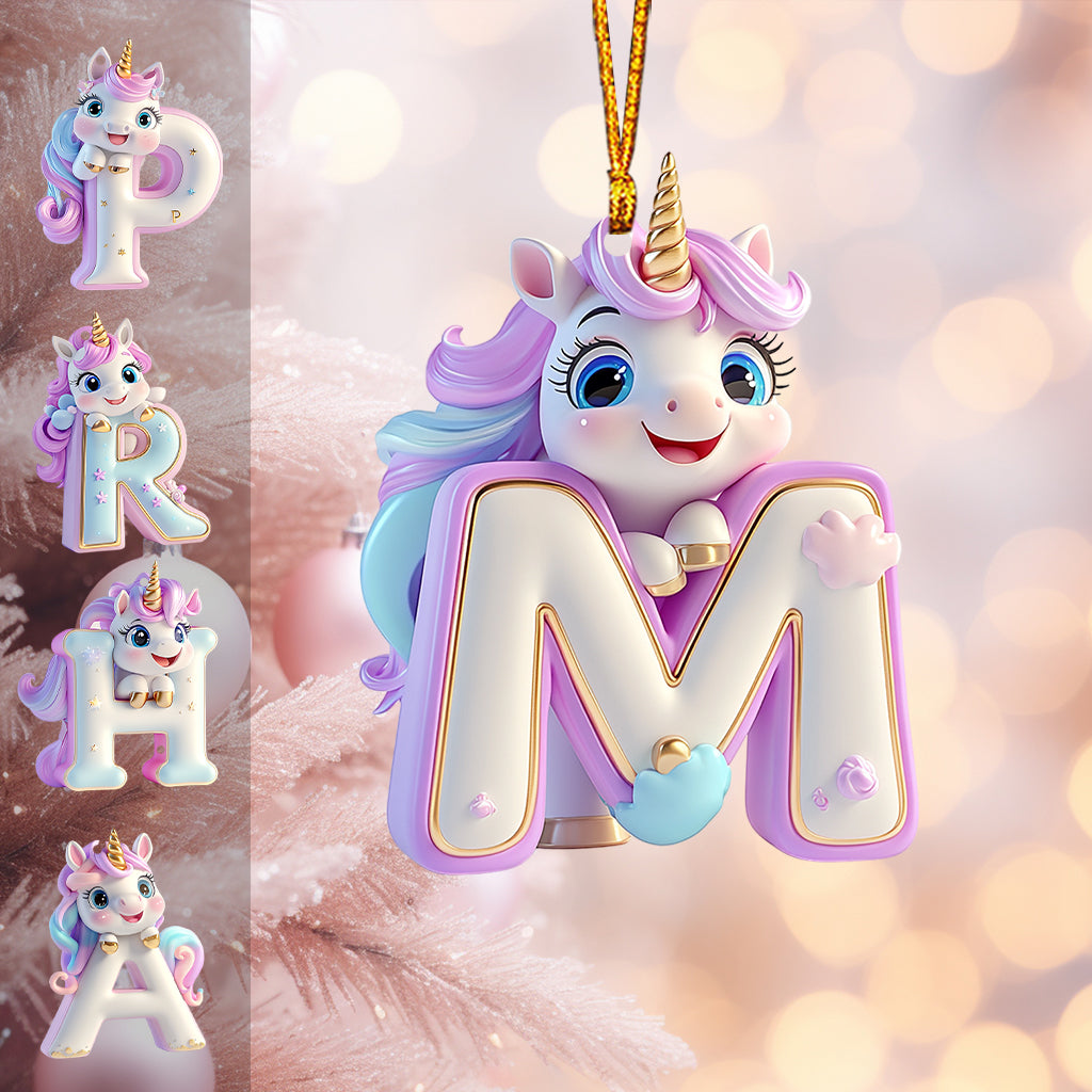 Cute Unicorn Letter Ornament - Personalized Kid Ornament