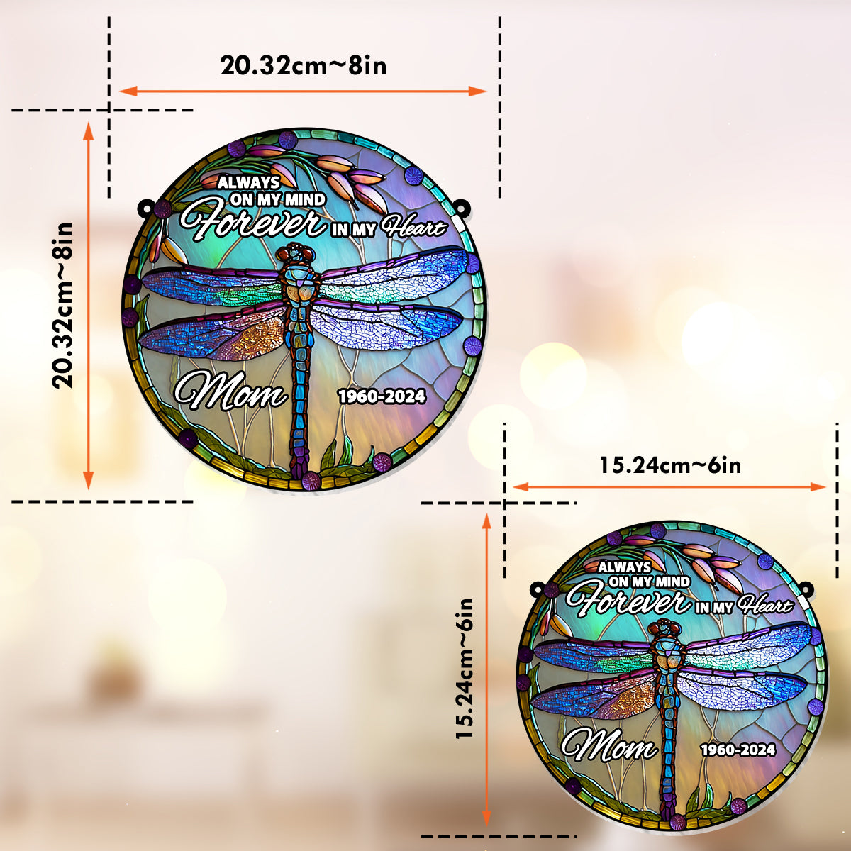 Always On My Mind Forever In My Heart - Personalized Memorial Window Hanging Suncatcher Ornament