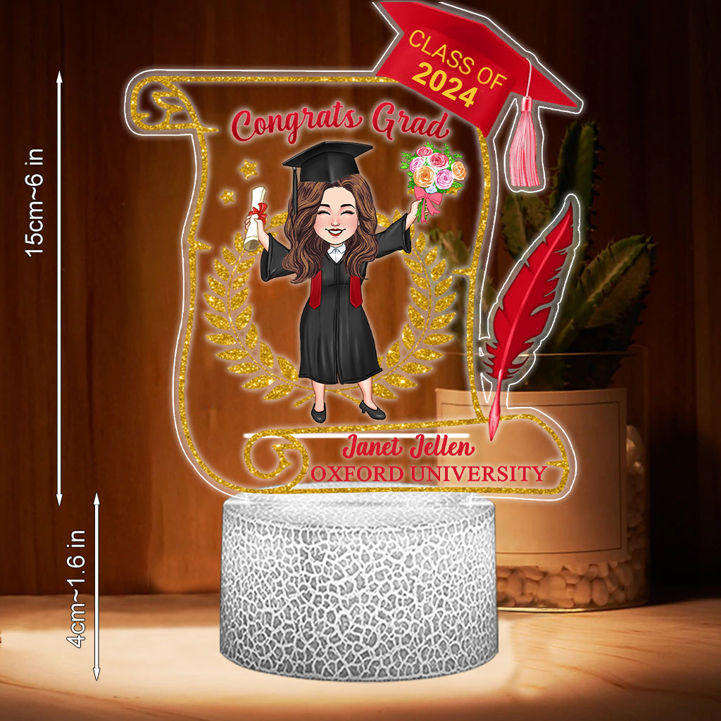 Congratulation Grad - Personalized Graduation Shaped Plaque Light Base