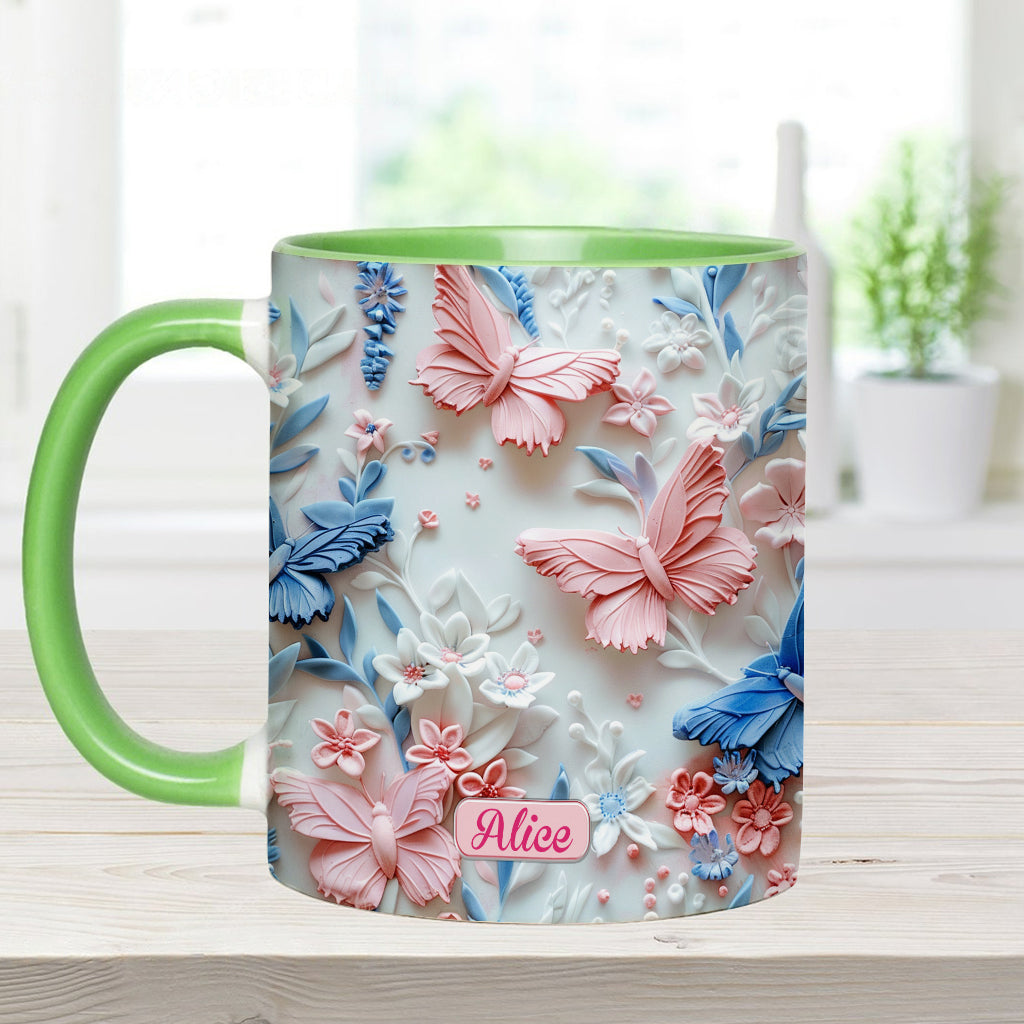Pink And Blue Butterflies - Personalized Butterfly Accent Mug