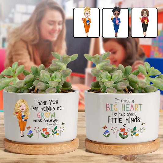 Thank You For Helping Me Grow - Personalized Teacher Ceramic Plant Pot