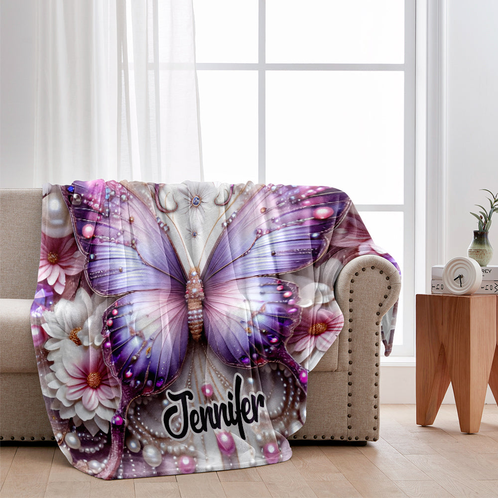 Purple Butterflies - Personalized Butterfly Blanket