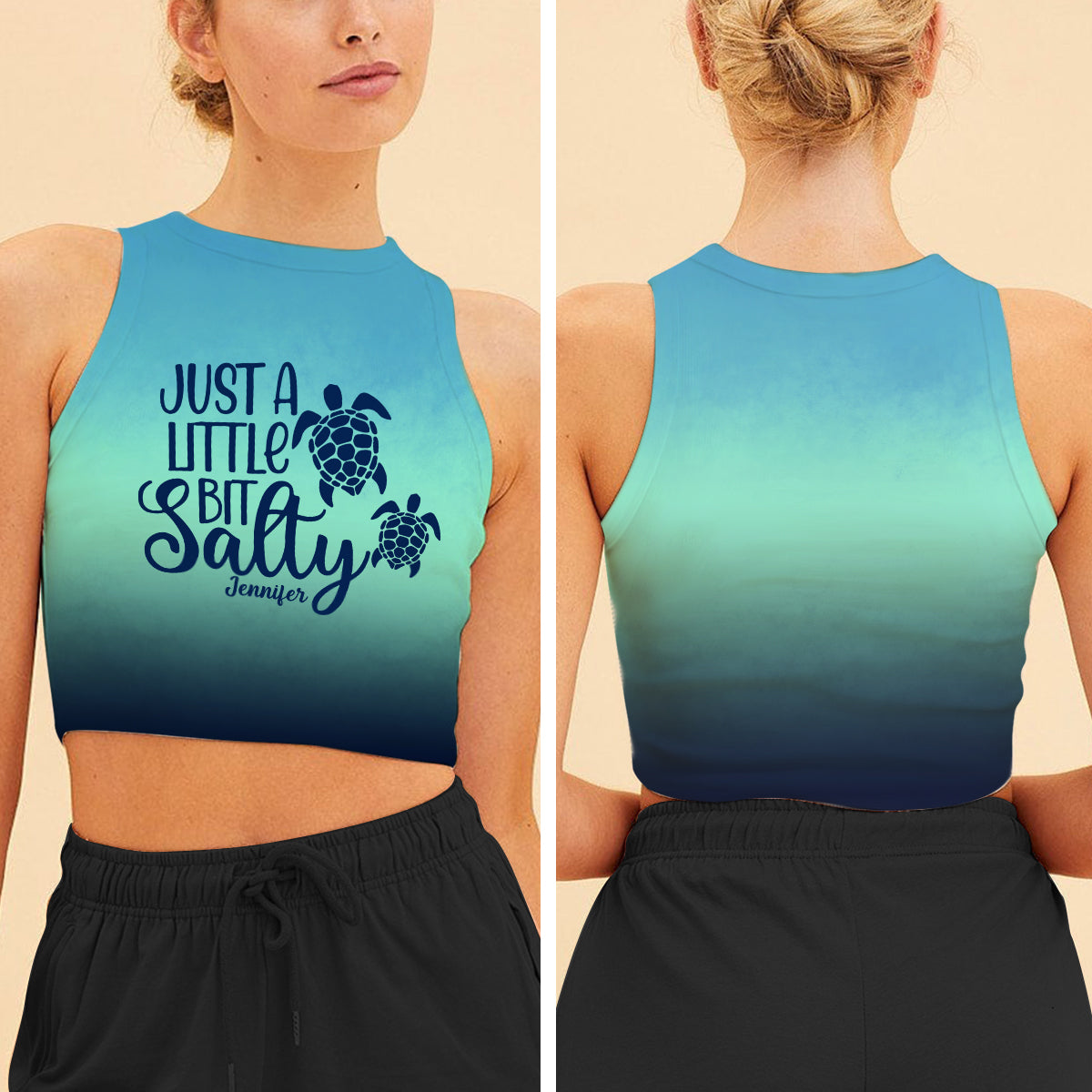 Just a Little Bit Salty - Personalized Turtle Crop Tank Top