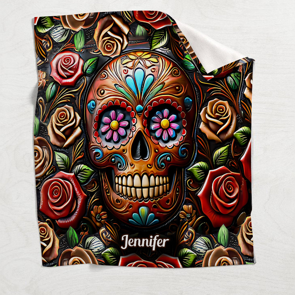 Roses And Skull - Personalized  Skull Blanket