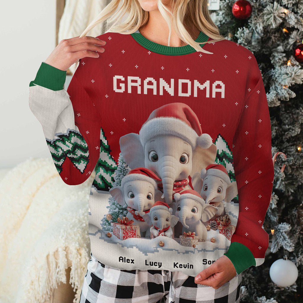 Any Title Cute Elephant - Personalized Grandma Ugly Sweater