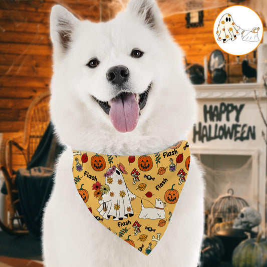 Cute Ghost Dog Pumpkin Ghost & Bat - Personalized Dog Pet Bandana