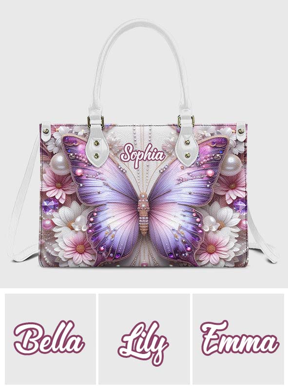 Floral Butterflies - Personalized Butterfly Leather Handbag