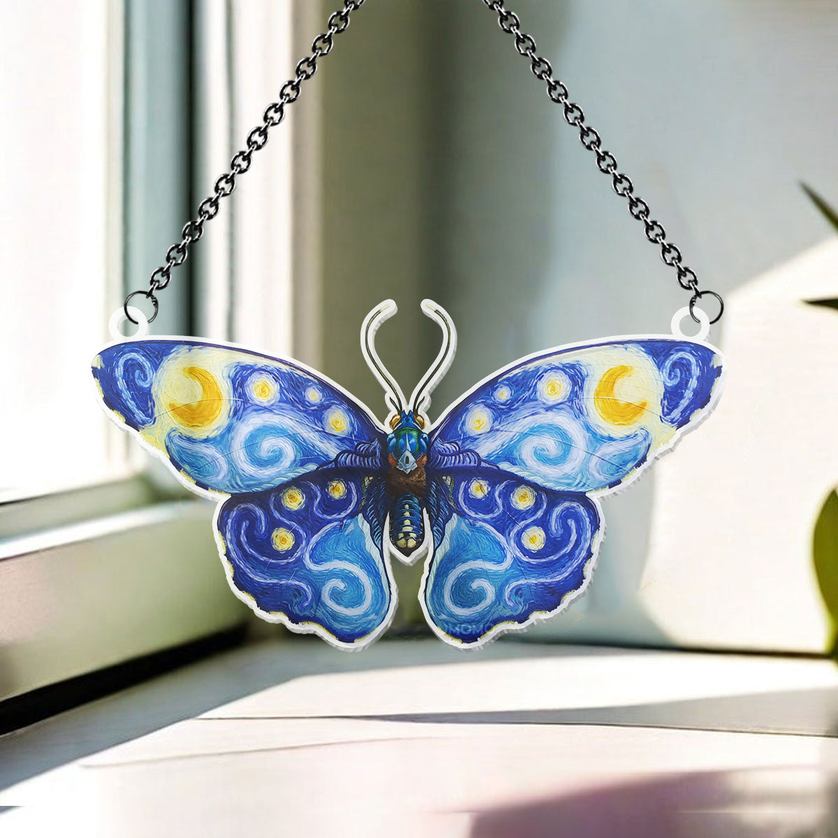 Van Gogh Starry Night Butterfly - Butterfly Window Hanging Suncatcher Ornament