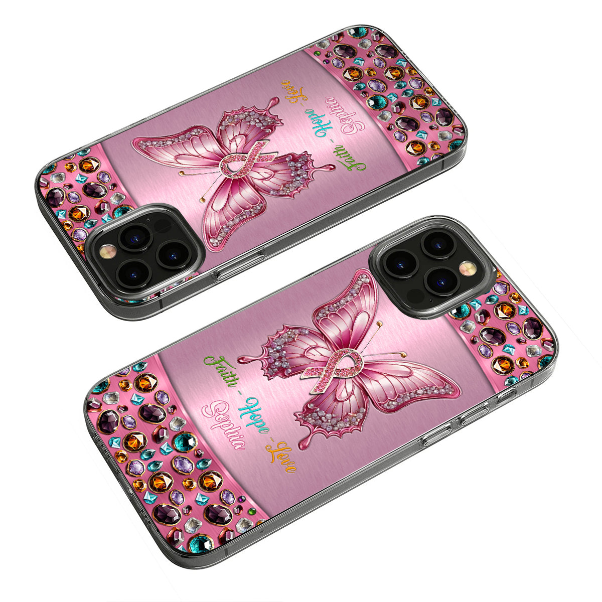Hope For A Cure - Personalized Breast Cancer Awareness Clear Phone Case