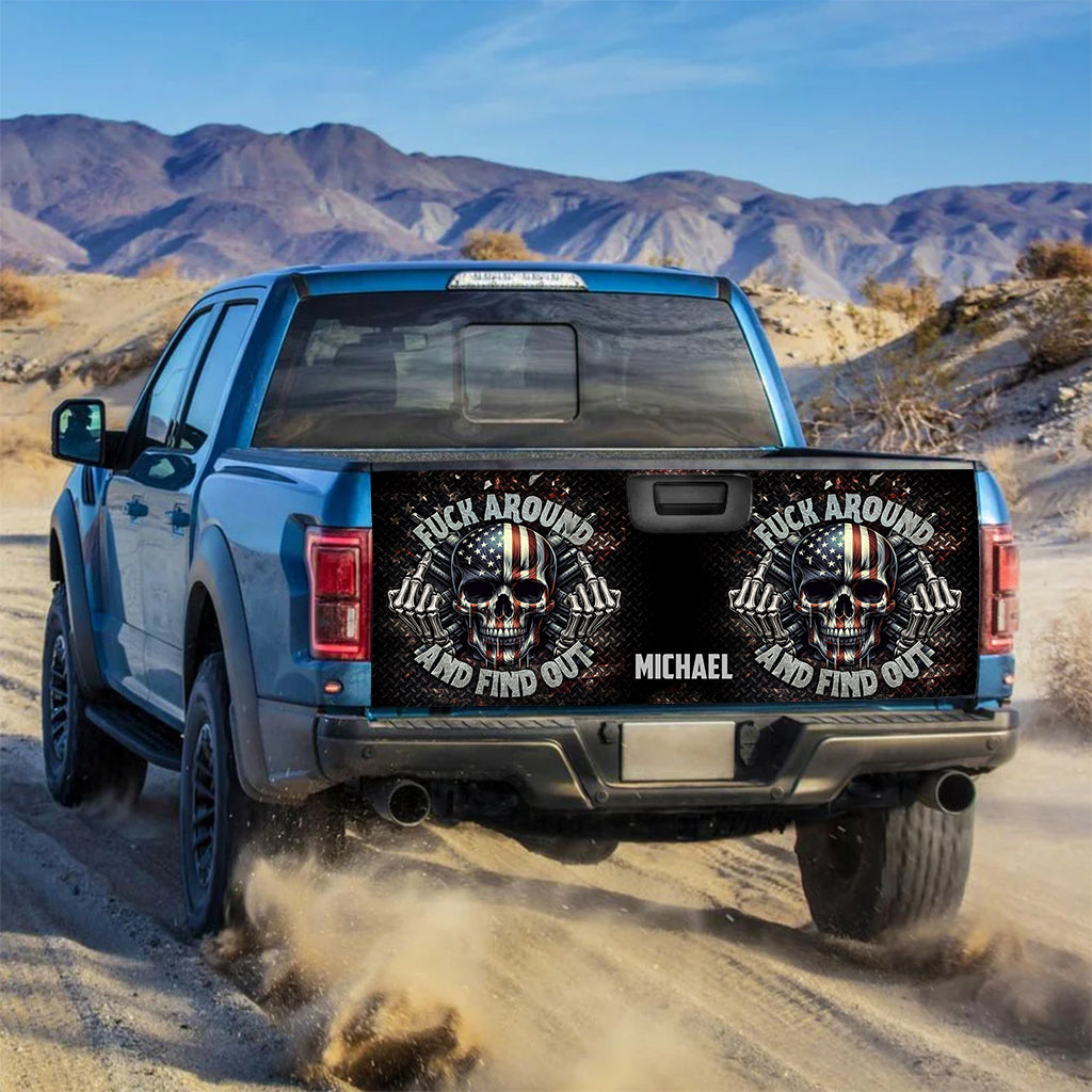 American Flag Skeleton - Personalized Skull Truck Tailgate Decal