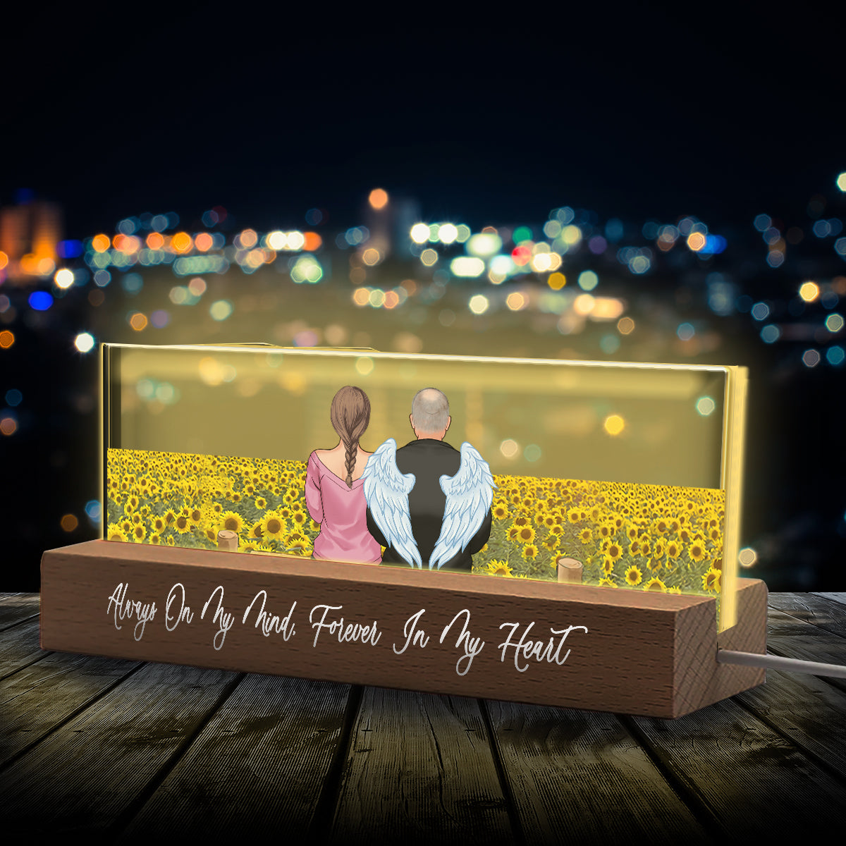 Memorial Wings Sunflower Field - Personalized Memorial Custom LED Night Light