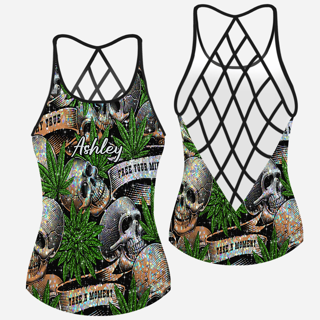 Canabis & Skull Marijuana - Personalized Weed Cross Tank Top
