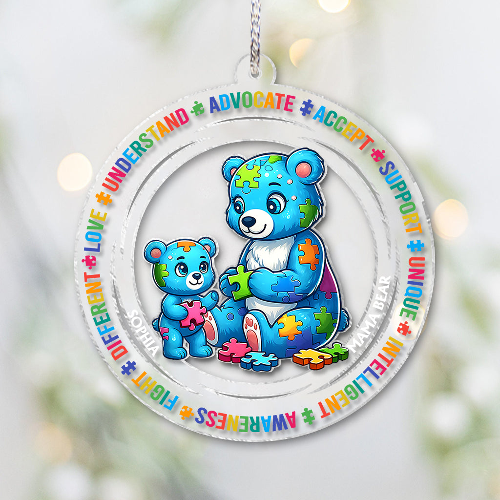 Mama Bear Austism - Personalized Autism Awareness Transparent Ornament