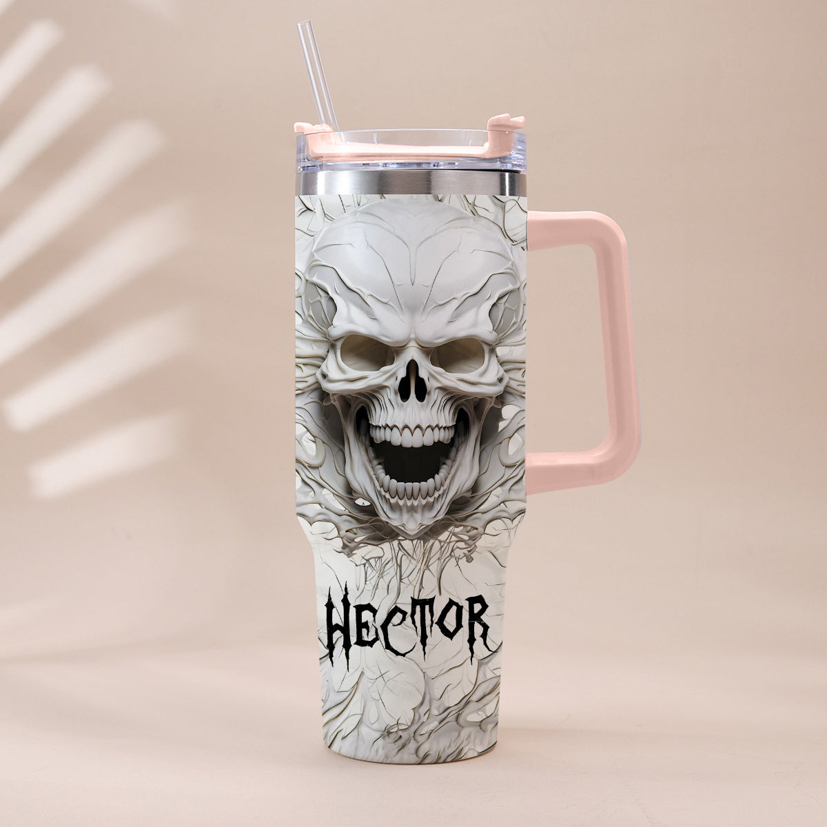 White Skull 3D Version - Personalized Skull Tumbler With Handle
