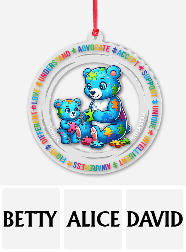 Mama Bear Austism - Personalized Autism Awareness Transparent Ornament