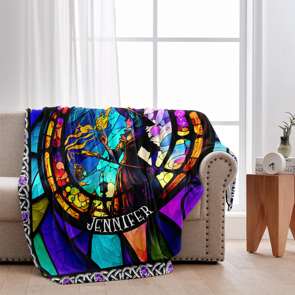 Mystical Witch Purple Stained Glass - Personalized Witch Blanket